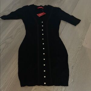 Guess Black Long Sleeve Dress with Button Detail